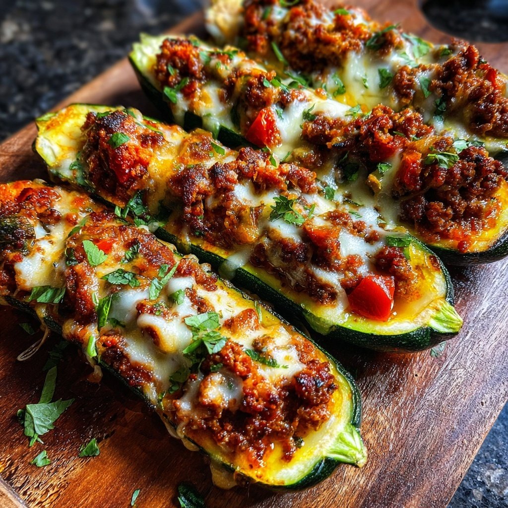 Ground Beef Stuffed Zucchini