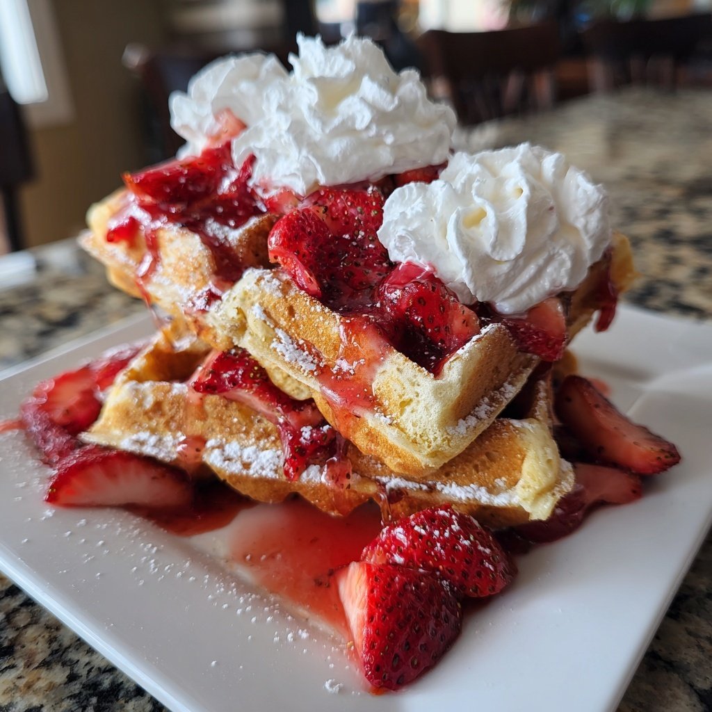 Valentines Breakfast Strawberry Waffles
