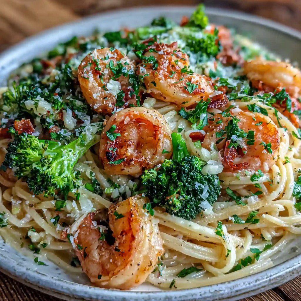 Shrimp And Broccoli Garlic Pasta